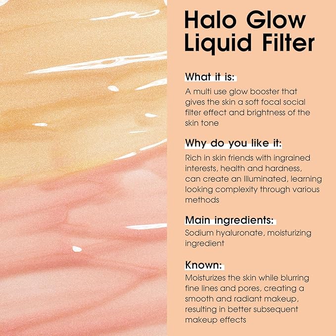 UCANBE Halo Glow Liquid Filter, Face Complexion Booster For Radiant Skin All Day Longwear, Soft-Focus Look Sodium Hyaluronate Vegan & Cruelty-Free - 0.91OZ Champagne Glow