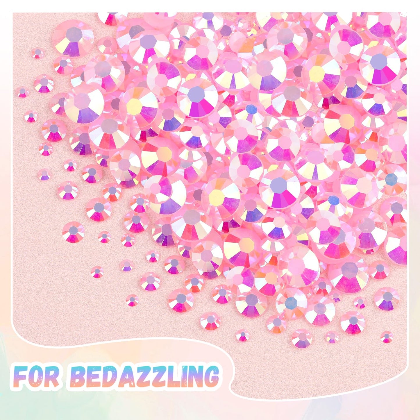 25000Pcs Resin Rhinestones with Tweezers for Crafting, 2-6mm Mixed Sizes (Light Pink AB) Non Hotfix Flatback Gems, Bedazzling Crystal for DIY Crafts Clothing Tumblers Mugs Shoes Decor Nail Art