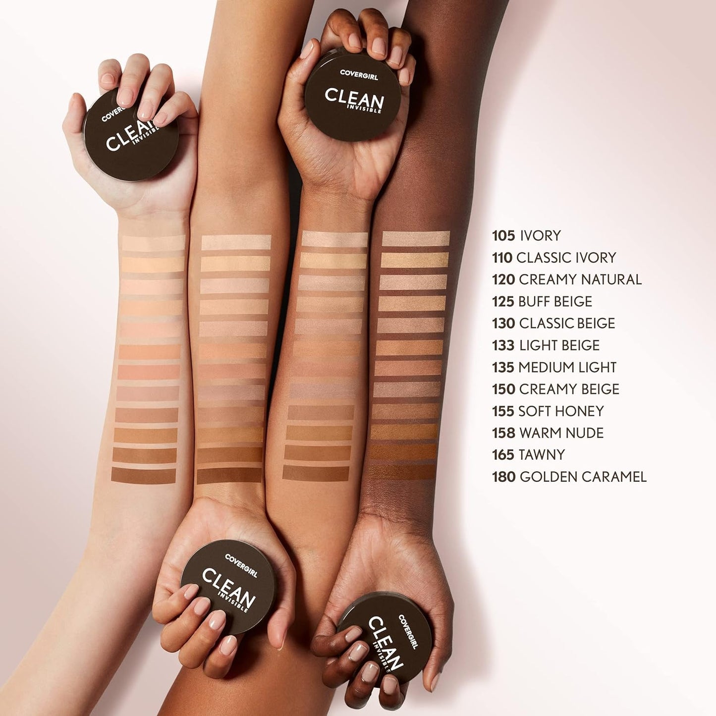 Covergirl Clean Invisible Pressed Powder, Lightweight, Breathable, Vegan Formula, Medium Light 135, 0.38oz (Pack of 2)