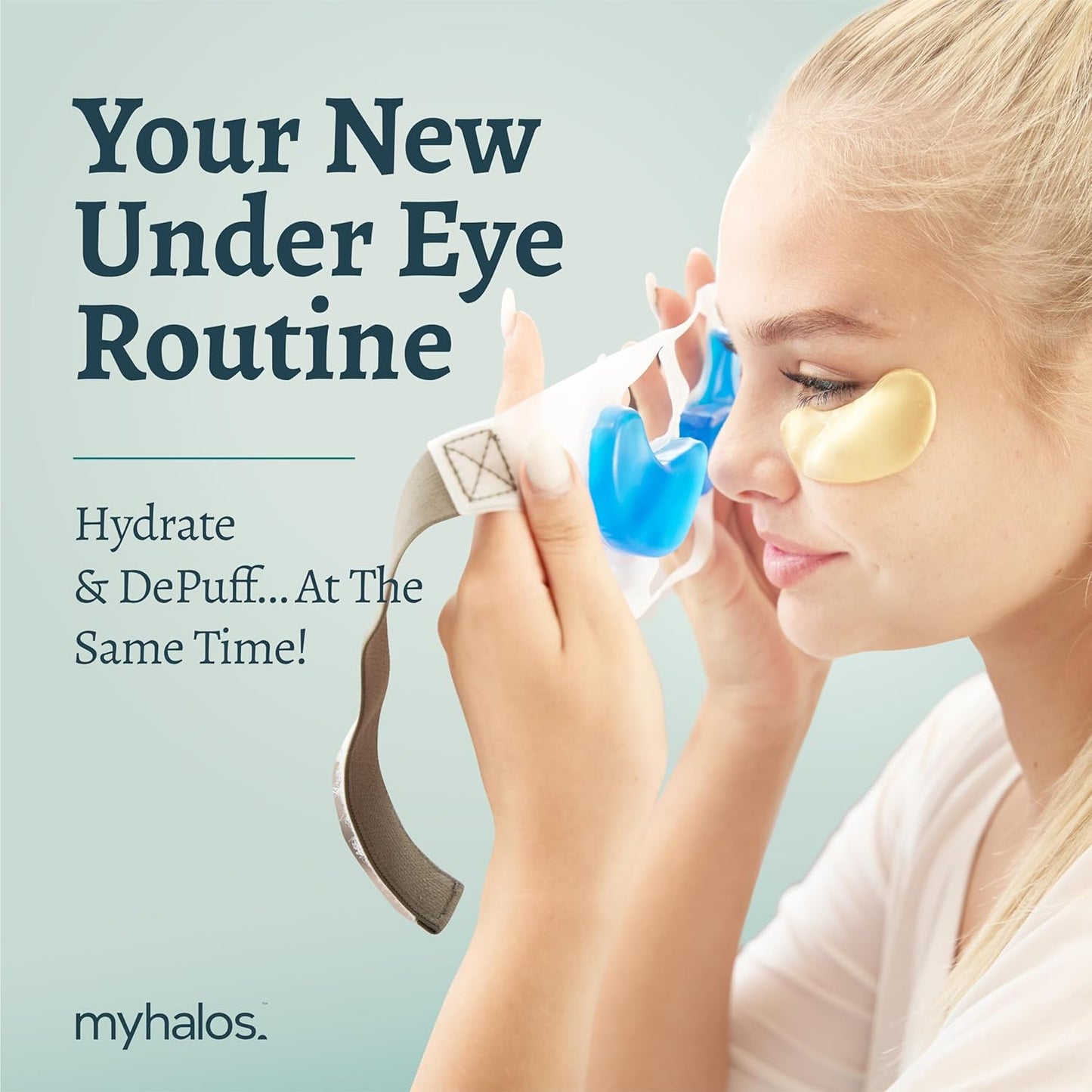 MyHalos Patented Eye Ice Pack for Puffy Eyes Set - Under Eye Masks for Dark Circles and Puffiness- 24 Eye Patches for Wrinkles - Under Eye Ice Pack With Under Eye Patches - Cold Eye Mask for Puffiness