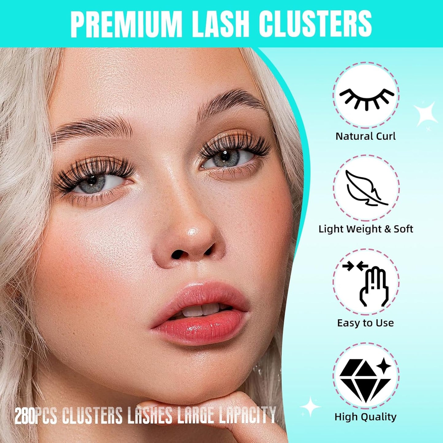 Lash Clusters Wispy 280PCS Eyelash Extension 60D Cluster Lashes Individual Lashes DIY Lash Extension Natural Look Cluster Eyelash Extensions Soft False Eyelashes at Home for Beginners(16mm)