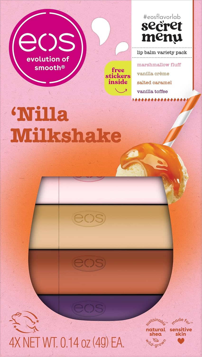 eos Flavor Lab Secret Menu Lip Balm Gift Set - 'Nilla Milkshake, Limited-Edition, Moisturizing, Hydrating, Dry Lips, Variety Pack, 0.14 oz, 4-Pack