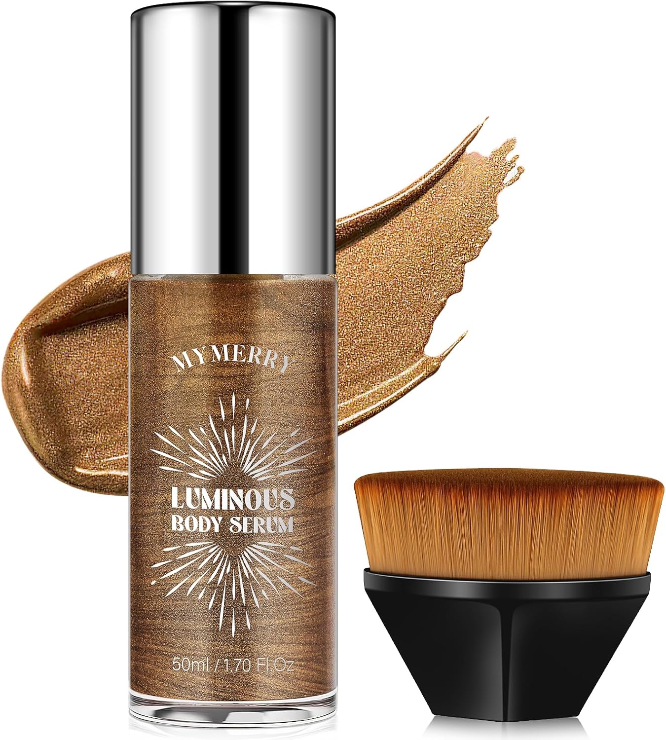 Body Shimmer Oil, 50ml Suncreen Liquid Highlighter Bronzer Body Glitter Oil Long Lasting Moisturizing Makeup Lotion Illuminate Serum Glow Shimmer Skin 1.7 Fl Oz(Bronze Brown #01)