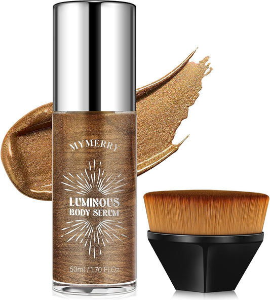 Body Shimmer Oil, 50ml Suncreen Liquid Highlighter Bronzer Body Glitter Oil Long Lasting Moisturizing Makeup Lotion Illuminate Serum Glow Shimmer Skin 1.7 Fl Oz(Bronze Brown #01)