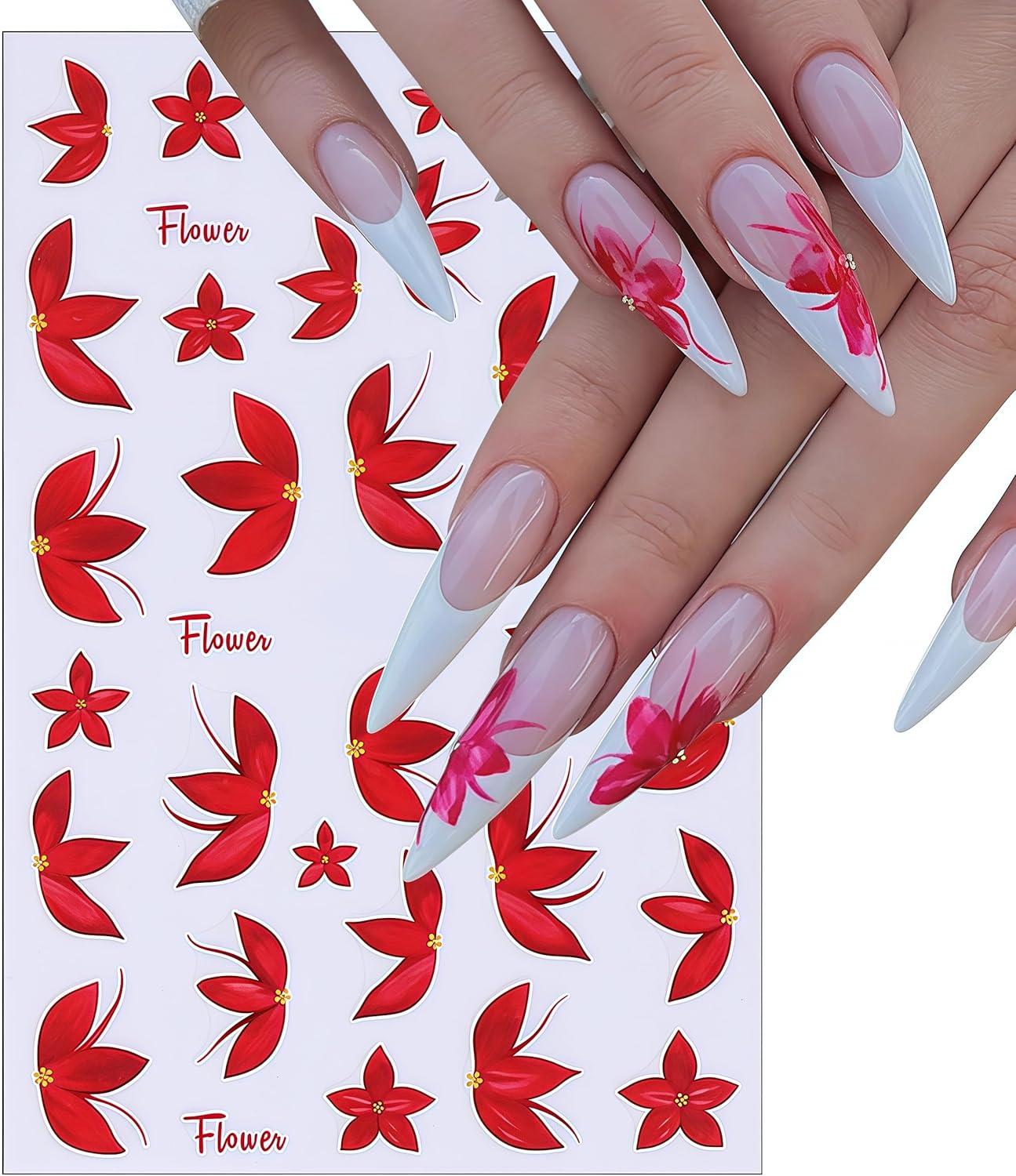 Flower Nail Art Stickers 3D Self-Adhesive Spring Summer Floral Decals Wildflower Daisy Leaf Plant Spring Colorful Flower Nail Art Supplies for Women Girls Women Girls Manicure Decoration 8 Sheets