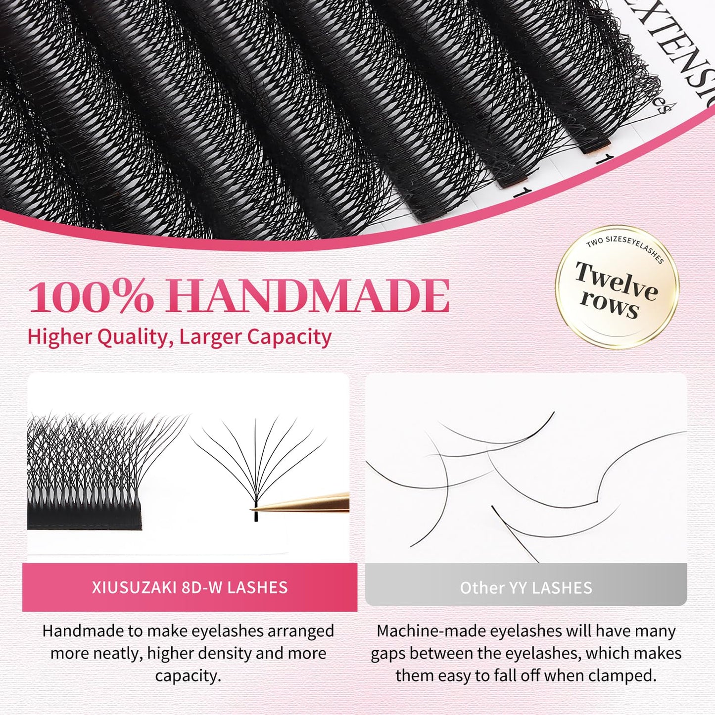 W Lash Extensions Supplies 8D Eyelash Extensions W Shape 0.07mm Thickness C Curl 15mm Premade Fans Easy Fan Lashes Volume Matte Black 12 Rows Crisscross Eye Lashes(W-8D-0.07-C,15mm)