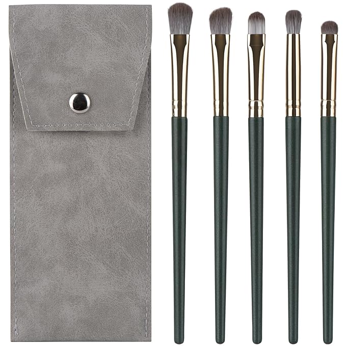 Eyeshadow Makeup Brushes Set with Case 5 PCS Soft Synthetic Hairs Eye Makeup Brushes for Blending Eyebrow Eyeliner Eyeshadow (Green)