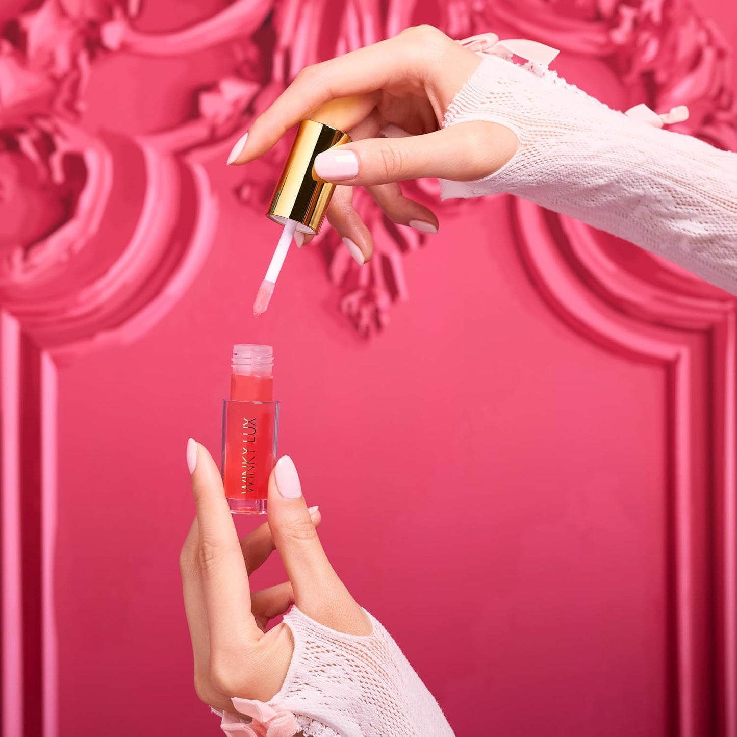 Winky Lux Peach Whisper Barely There Sheer Tinted Lip Oil - Hydrating Lip Gloss Tint, Peachy Pink Glossy Lip Balm, Juicy Non Sticky Long Lasting Formula, Infused with Jojoba Oil & Soft Vanilla Scent