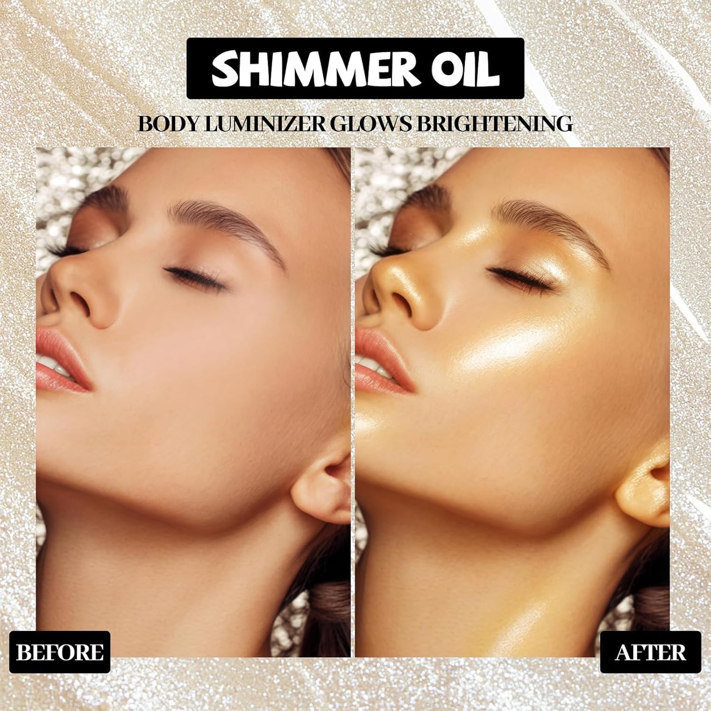 Shimmering Body Oil,Face & Body Glitter Makeup Liquid Highlighter, Moisturizing Body Glitter Dewy Highlighter,Long Lasting Highlighter Face Brighten,Liquid Face Glow Sparkles Body Oil for Women
