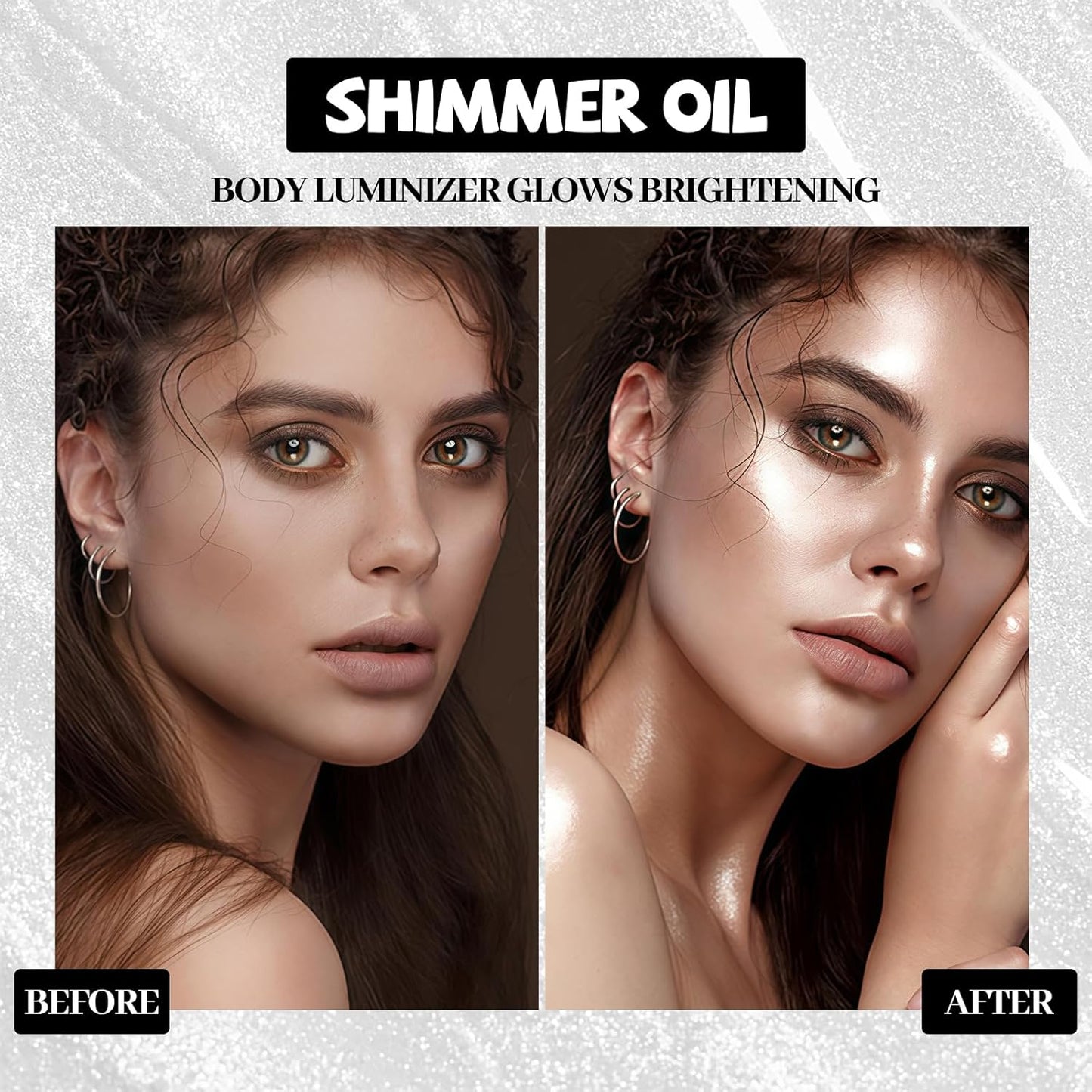 Shimmering Body Oil,Face & Body Glitter Makeup Liquid Highlighter, Moisturizing Body Glitter Dewy Highlighter,Long Lasting Highlighter Face Brighten,Liquid Face Glow Sparkles Body Oil for Women