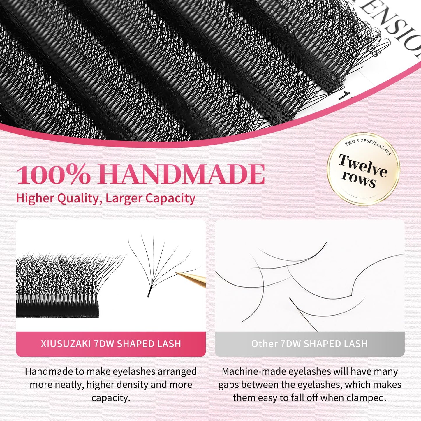 W Lash Extensions Supplies 7D Eyelash Extensions W Shape 0.07mm Thickness C Curl 15mm Premade Fans Easy Fan Lashes Volume Matte Black 12 Rows Crisscross Eye Lashes(W-7D-0.07-C,15mm)