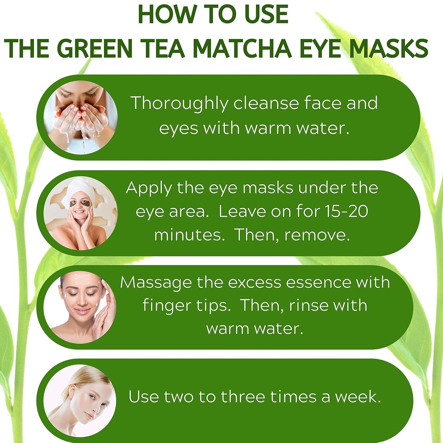 Green Tea Matcha Eye Mask Under Eye Patches Treatment for Dark Circles, Eye Bags, Puffiness - Anti-Wrinkle With Hyaluronic Acid and Collagen - 30 Pairs/60 Pcs.