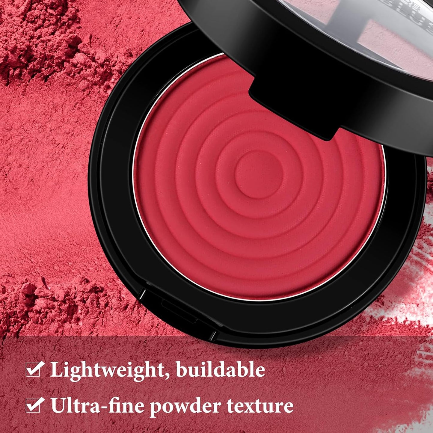 Boobeen Soft Blend Powder Blush for Cheeks, Buildable Color Matte Smooth Blush Palette Compact Blush Powder Makeup, Long-lasting Flush Color, with Mirror and Brush