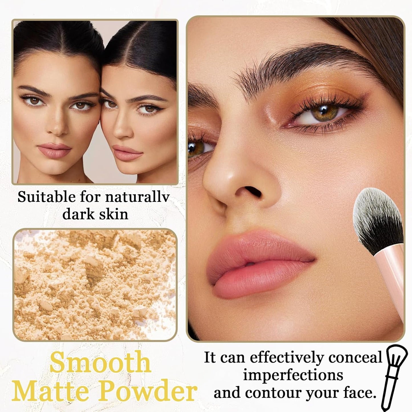 Lightweight Setting Powder,Waterproof Oil Control Translucent Face Powder,Smooth Long Lasting Matte Finish Loose Powder with Face Makeup Brush & Powder Puff(Natural Color)