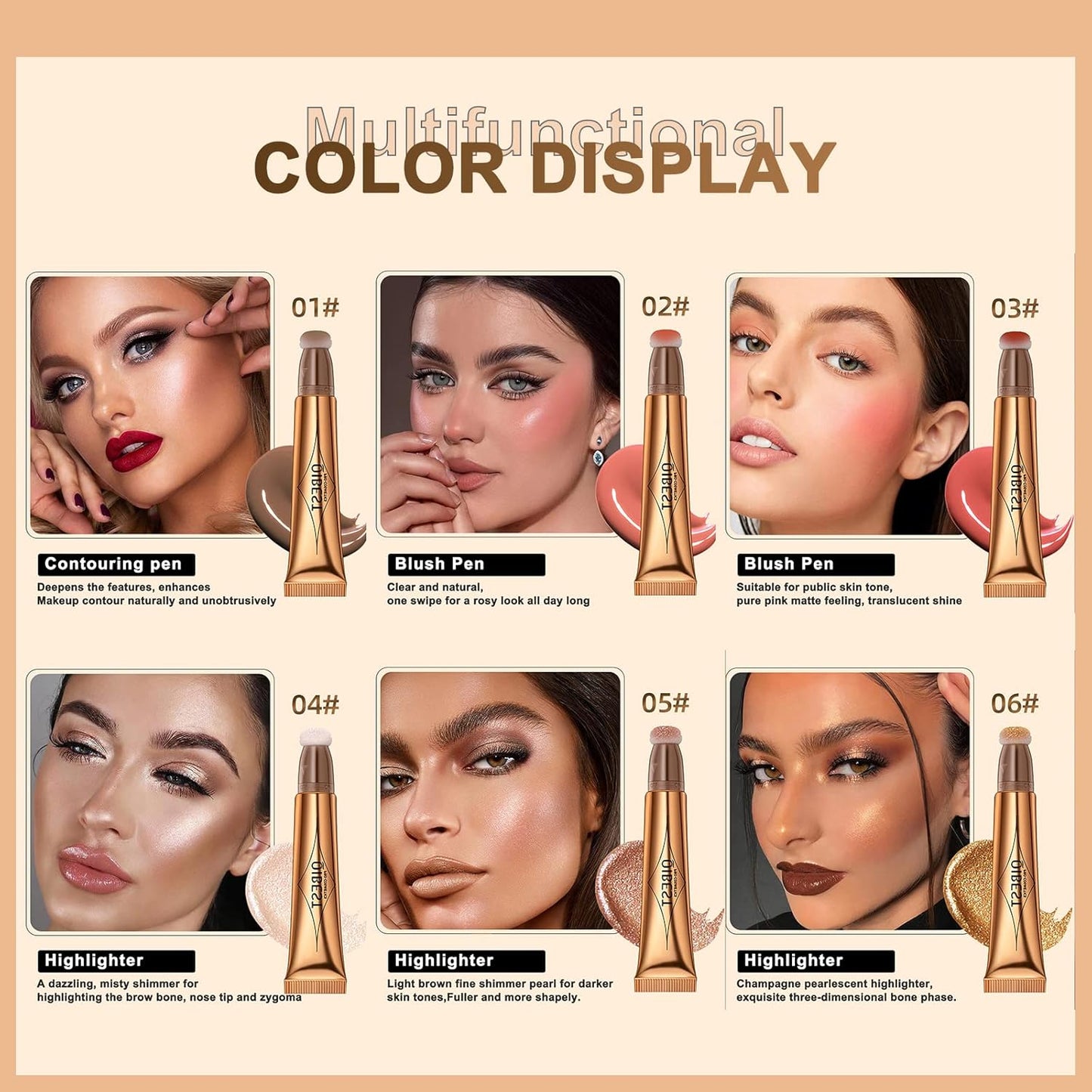 Highlighter Beauty Wand, Shimmer Liquid Highlighter Stick with Cushion Applicator, Lightweight Super Silky Cream Body Face Glowing Highlight Makeup