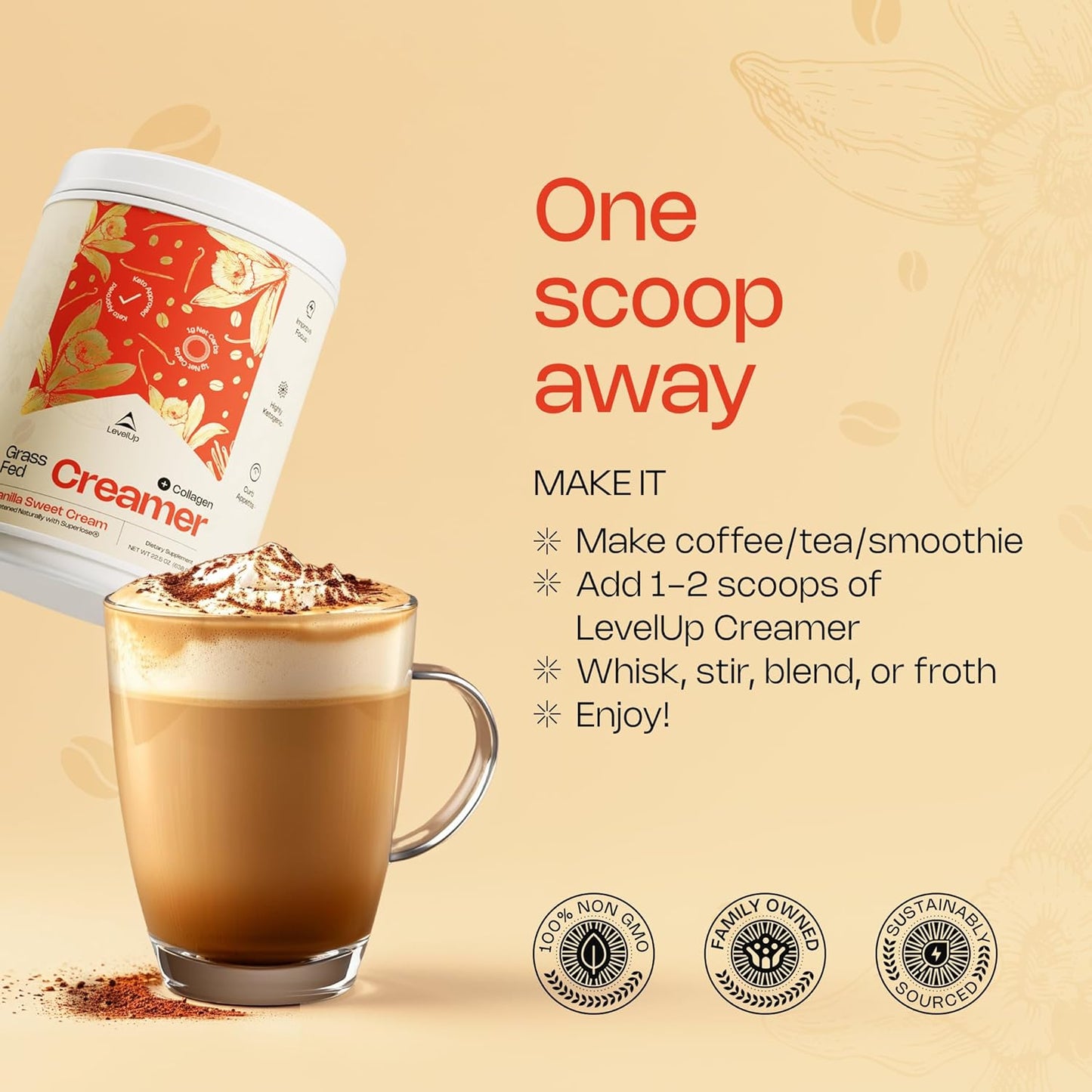 LevelUp Creamer, with Energizing MCT Oil and Collagen Peptides, Keto Coffee Creamer, Supports Natural Energy & Ketone Production - Chocolate Hazelnut