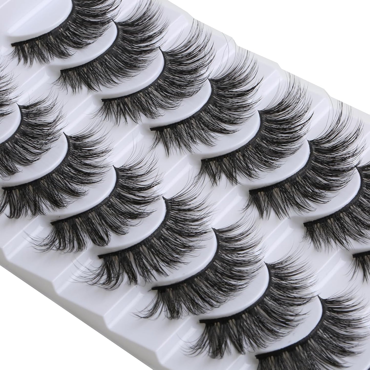 SUNWELL False Eyelashes 16mm Mink Lashes Cat Eye Faux Mink Lashes 8D Fluffy Strip Lashes Soft Wispy Luxury Volume Fake Eyelashes 10 Pairs Pack