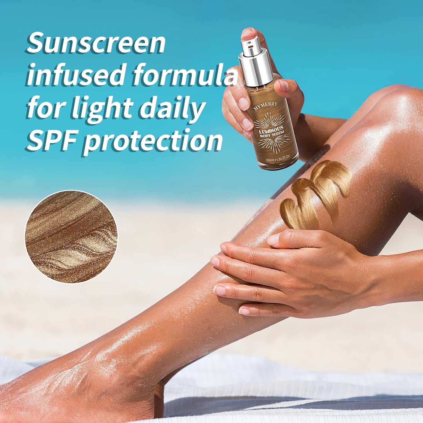 Body Shimmer Oil, 50ml Suncreen Liquid Highlighter Bronzer Body Glitter Oil Long Lasting Moisturizing Makeup Lotion Illuminate Serum Glow Shimmer Skin 1.7 Fl Oz(Bronze Brown #01)