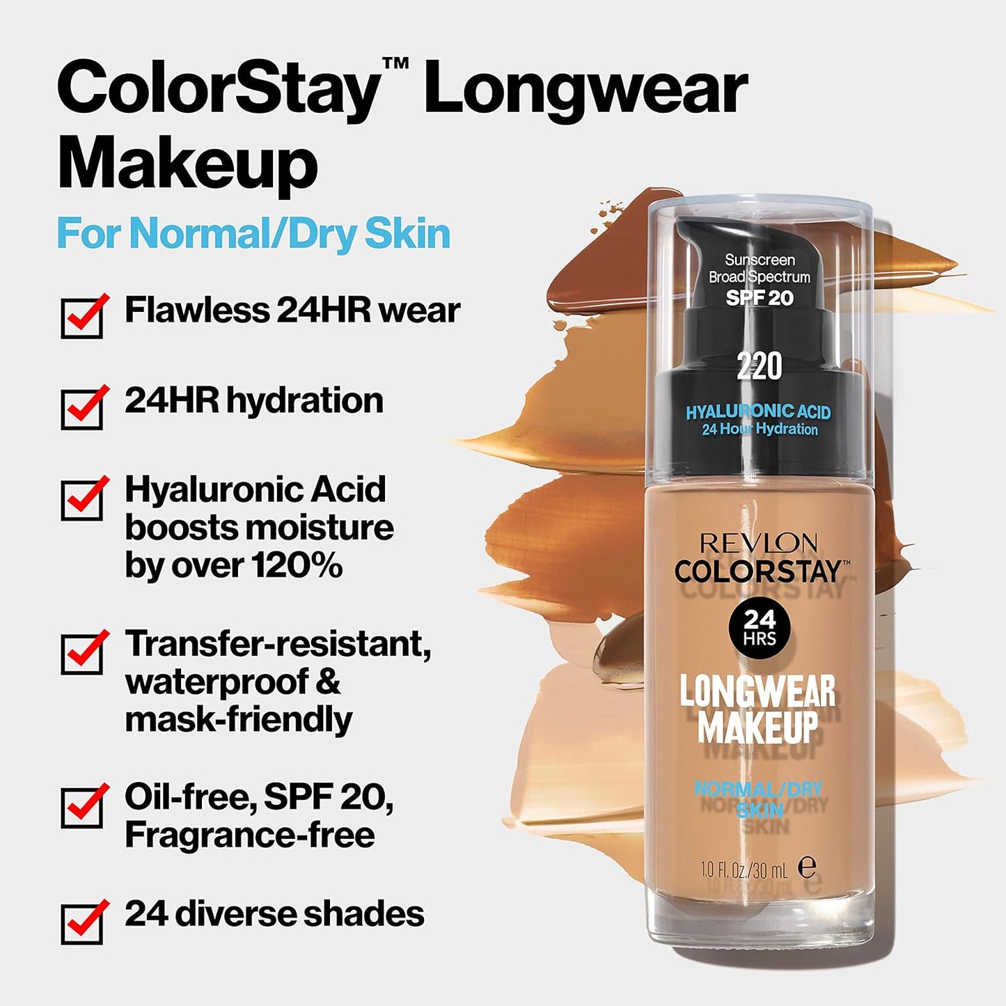 Revlon Liquid Foundation, ColorStay Face Makeup for Normal & Dry Skin, SPF 20, Longwear Medium-Full Coverage with Natural Finish, Oil Free, 370 Toast, 1 Fl Oz