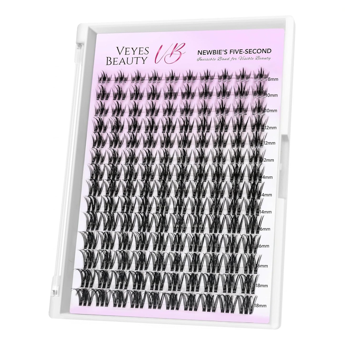 VEYESBEAUTY Lash Clusters Eyelash Extensions Thin & Invisible Band DIY Individual False Eyelashes Newbie's Five-Second Series Wispy Lash Tray for Self-application, Camellia Lashes 8-18mm Mixed Length