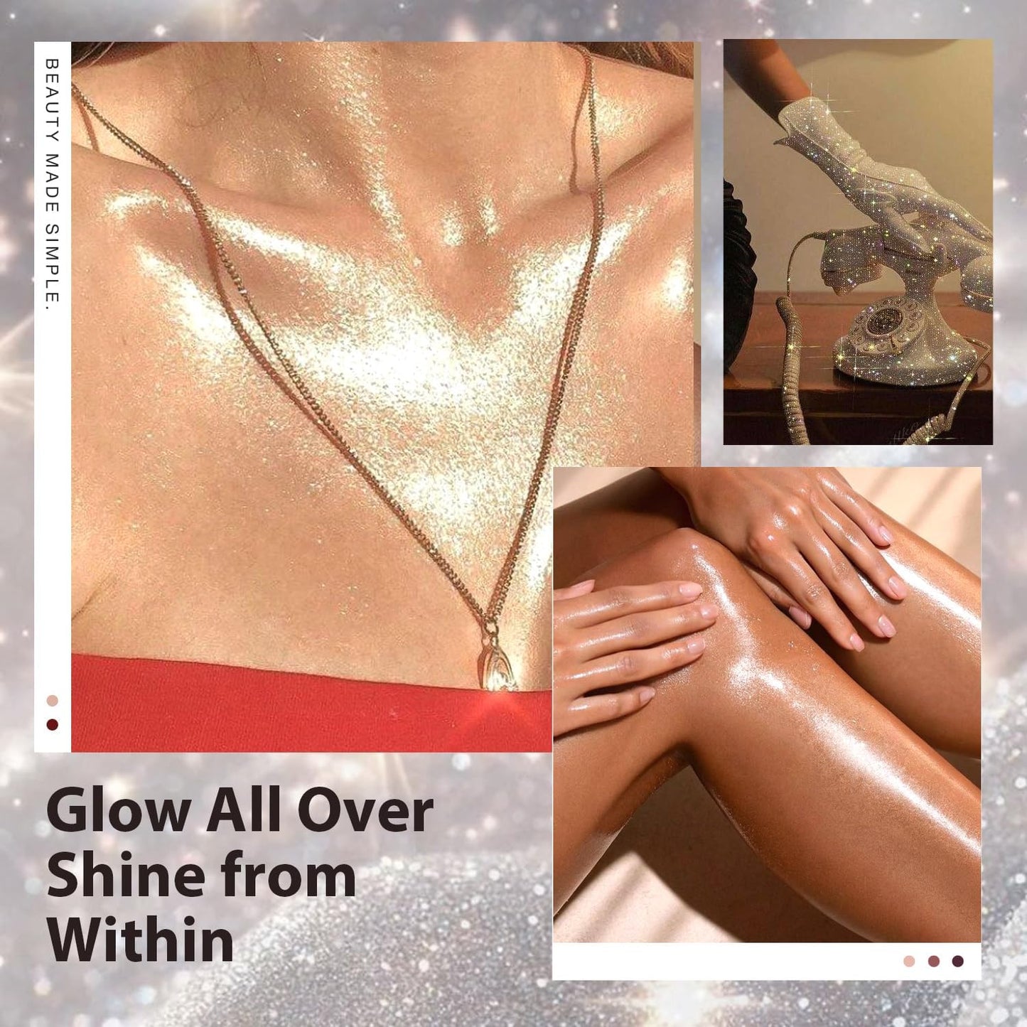 Body Shimmer Oil, 50ml Sunscreen Liquid Highlighter Bronzer Body Glitter Oil Long Lasting Moisturizing Makeup Lotion Illuminate Serum Glow Shimmer Skin 1.7 Fl Oz(Shining White #03)