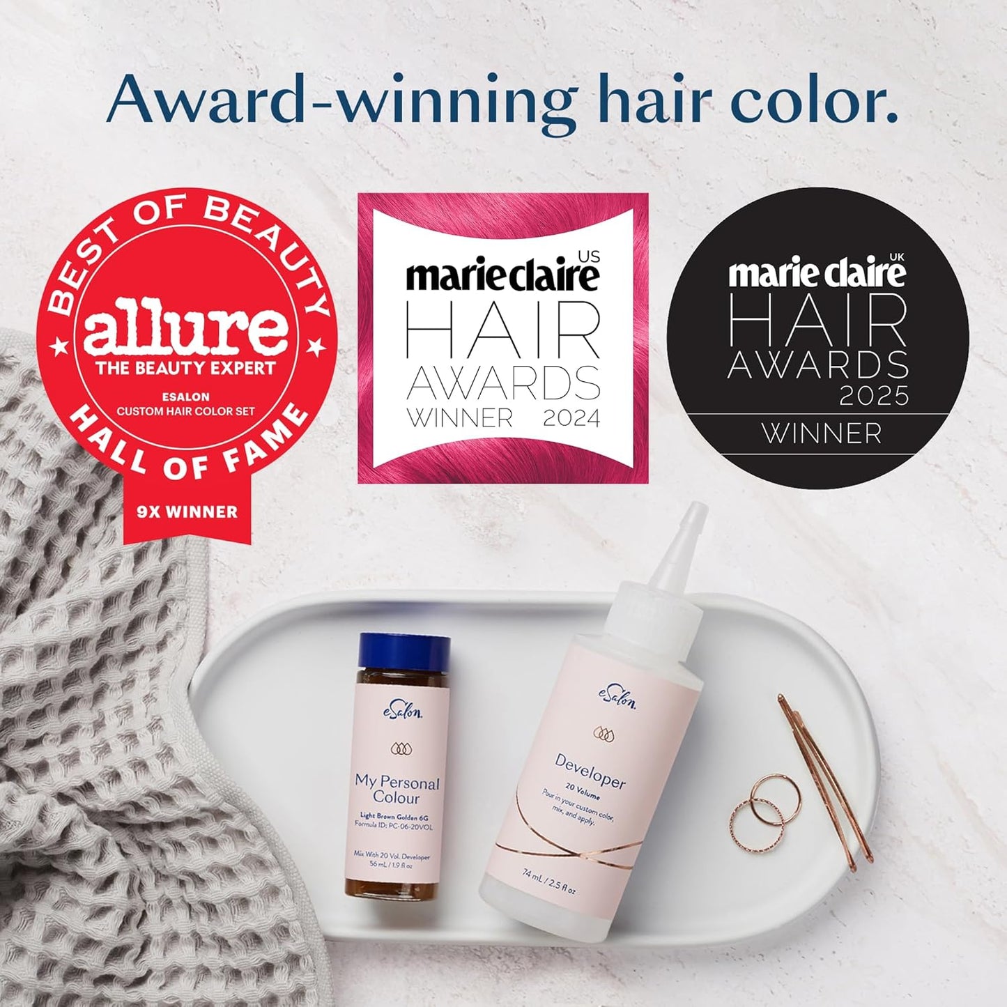 eSalon Permanent Hair Color & Hair Dye Complete Kit - Personal Colorist Kit for Up To 100% Gray Coverage for All Hair Types - Professional-Grade Ammonia-Free Hair Dye (Light Brown Red Copper 6RC)