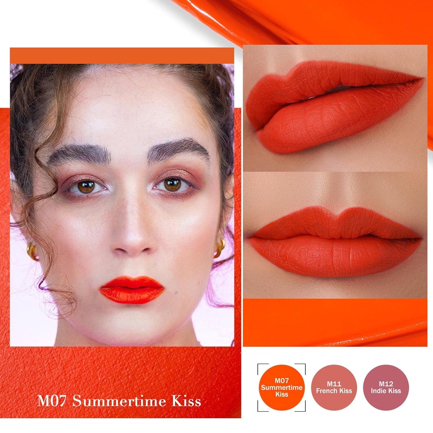 Oulac Pink Matte Lipstick Set for Women,Purple, Orange Lip Stain Long Lasting Waterproof, No Transfer, Creamy High Pigmented Formula with Rose Oil, Vegan & Cruelty-Free (M06+M07+M14)