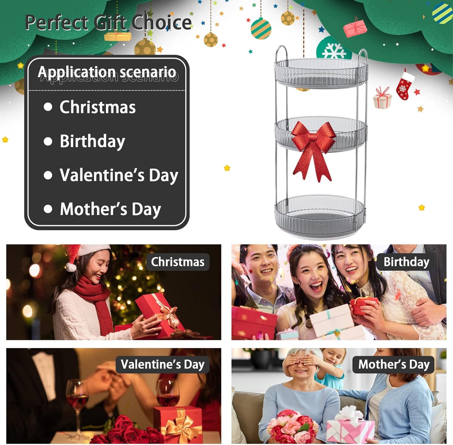 Rotating Makeup Organizer for Vanity, High-Capacity Skincare Clear Make Up Storage Perfume Organizers Cosmetic Dresser Organizer Countertop 360 Spinning (Gray, 3 Tier)