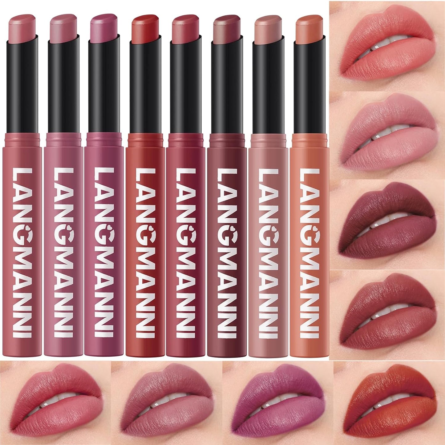 Jolilab 8Pcs Velvet Matte Lipstick Nude Matte Soft Dark Color Stick High Pigmented Long-Lasting Waterproof Lip Stick Lip Balm Beauty Cosmetics Gift for Girls and Women(7-12+1+5