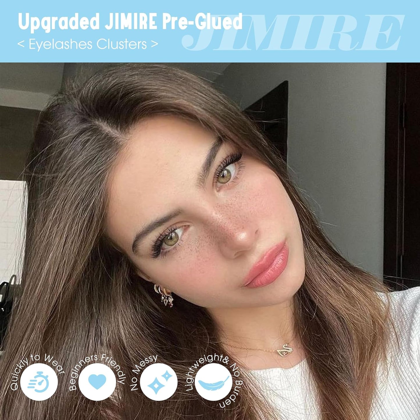 JIMIRE Natural Self Adhesive Eyelashes Wispy Pre Glued Lash Clusters No Glue Needed Press on Lashes Reusable Self Adhesive Lash Clusters Easy to Apply 9-12MM 108Pcs Pack