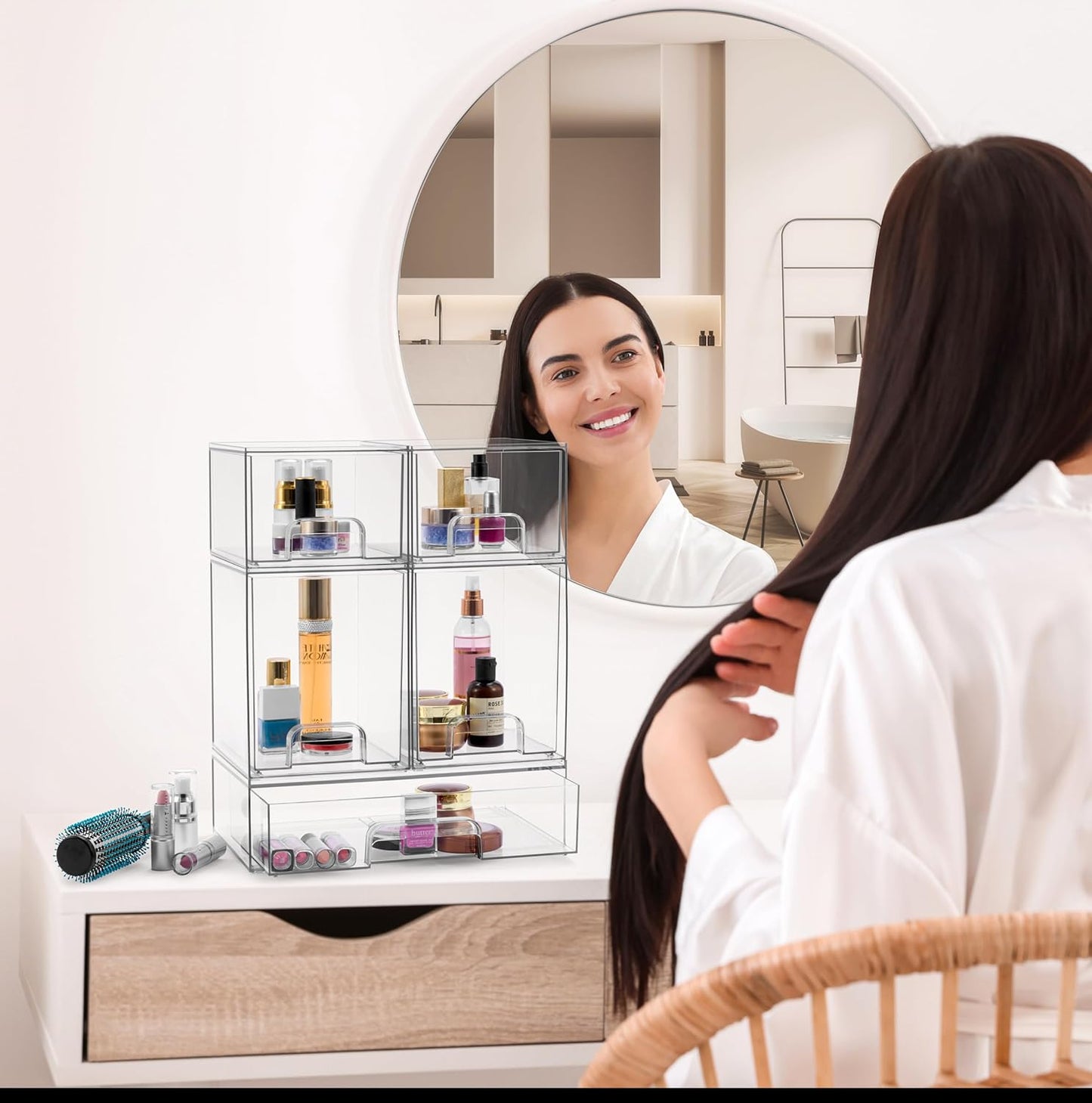 Sorbus Acrylic Storage Containers - 4 Pack, Stackable Storage Bins Set for Bathroom Organization - Clear Acrylic Drawer Organizers - Makeup Case Pull-Out Drawers (12.1’’ Wide)