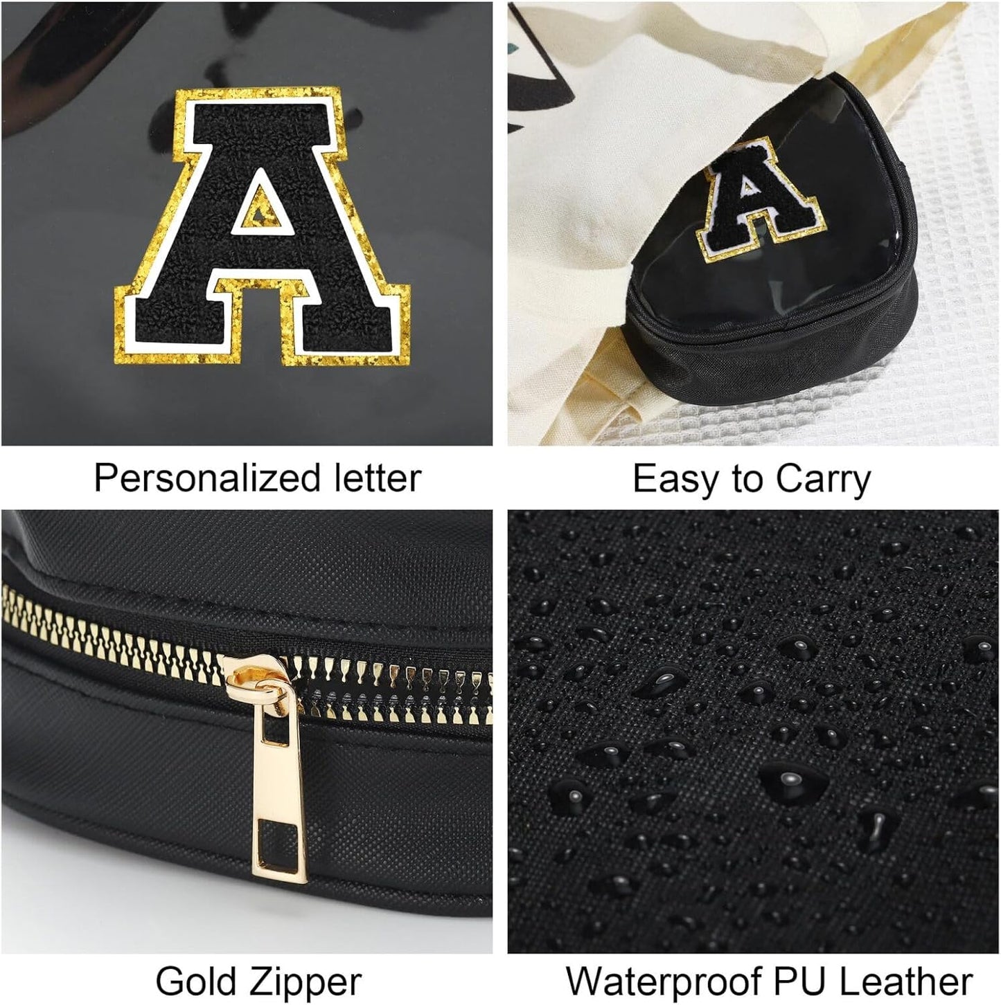 YOOLIFE Initial Makeup Bag Travel Toiletry Bag, Clear Makeup Bag Car Accessories For Women Clear Makeup Bags With Zipper Girlfriend Teacher 13 Year Old Girl Gifts Daughter Girl Gifts Mini Black I