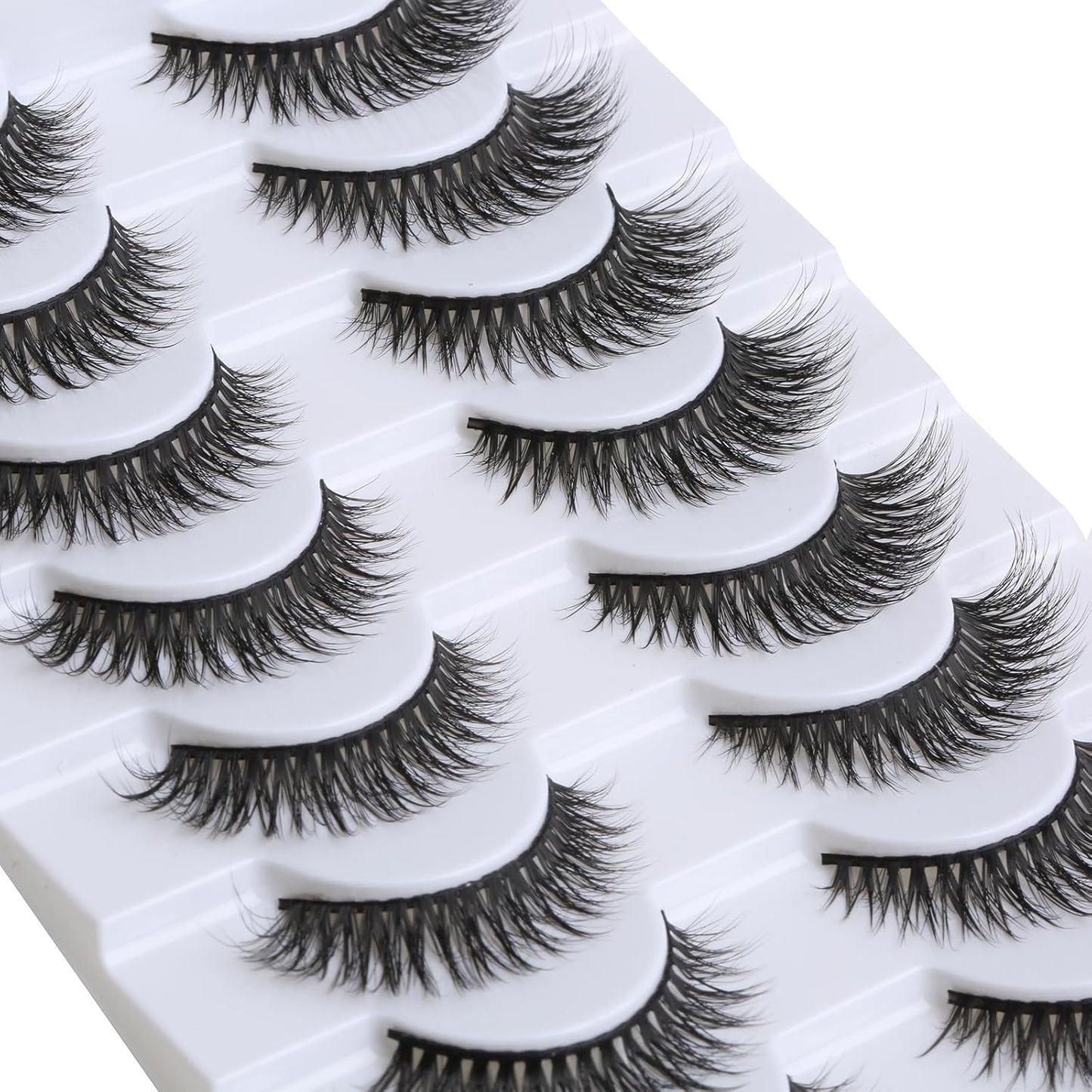 SUNWELL False Eyelashes 12mm Mink Lashes Natural Look Cat Eye Faux Mink Lashes 3D Fluffy Soft Luxury Volume Fake Lashes 10 Pairs Pack
