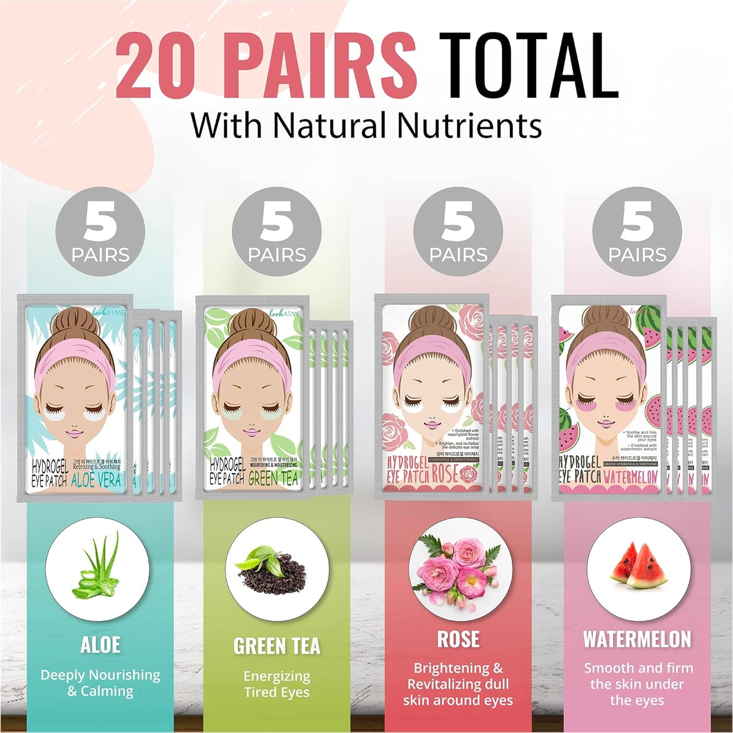 Eye Mask for Puffiness - Under Eye Patches for Dark Circles - Korean Under Eye Mask Patches for Puffy Eyes - Eye Gel Pads Depuffing Eye Brightener, Caffeine, Hydrogel & Collagen (20 Pairs)