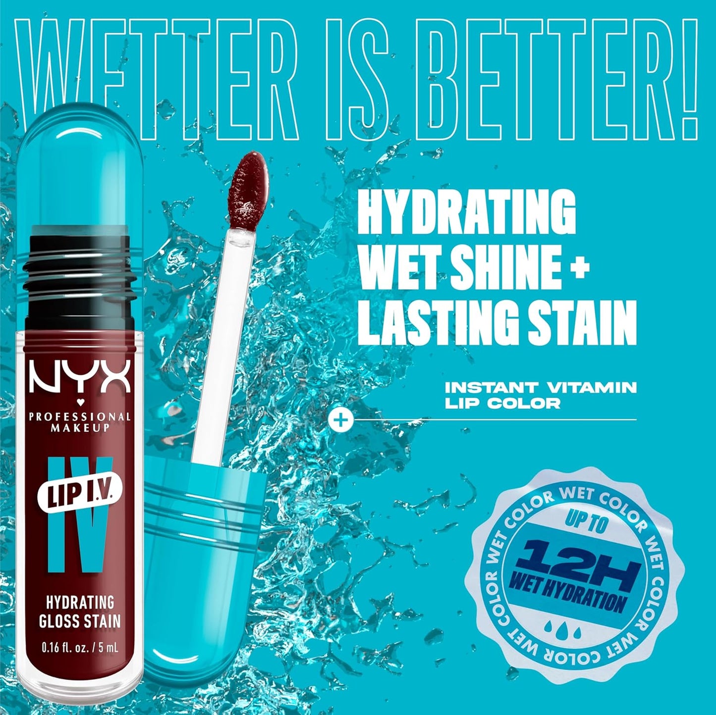 NYX PROFESSIONAL MAKEUP Lip IV Hydrating Glossy Lip Stain with 12HR Hydration - Water Bout Wine (Red)