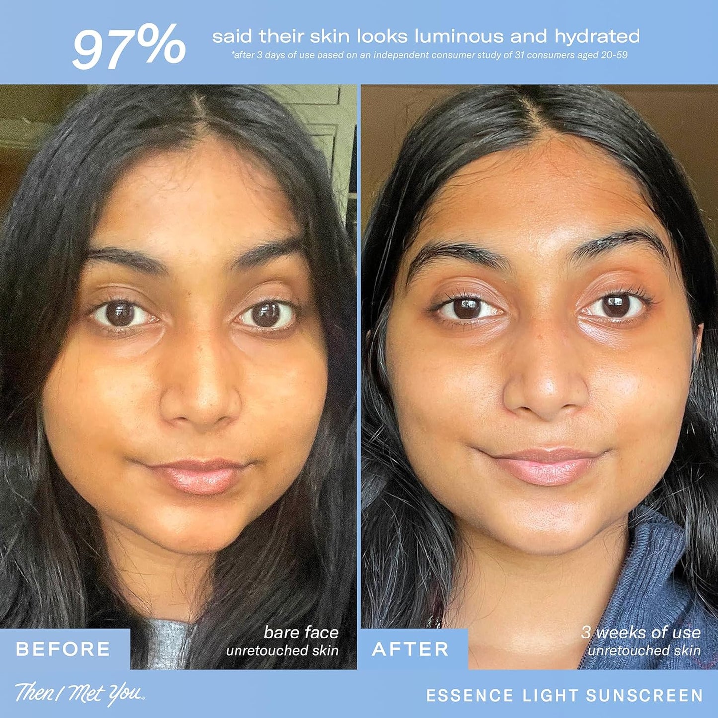 Then I Met You Essence Light Sunscreen, Broad Spectrum SPF 50 Lotion PA+++, with Hyaluronic Acid, Vegan, Cruelty-Free, 1.69 oz