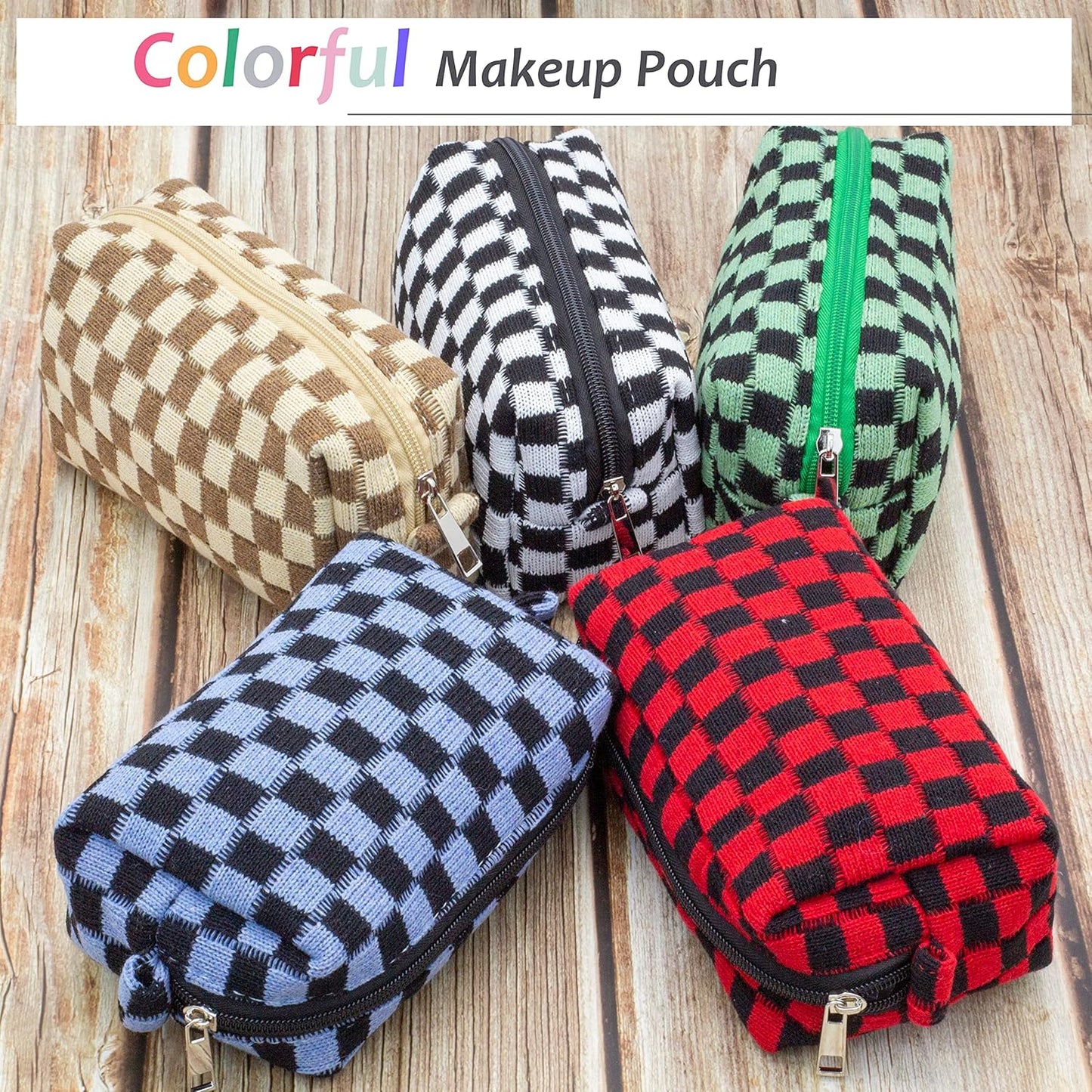 PAZIMIIK Checkered Makeup Bag for Purse Portable Zipper Make Up Pouch Small Cosmetic Case for Travel Accessories (Red Black)