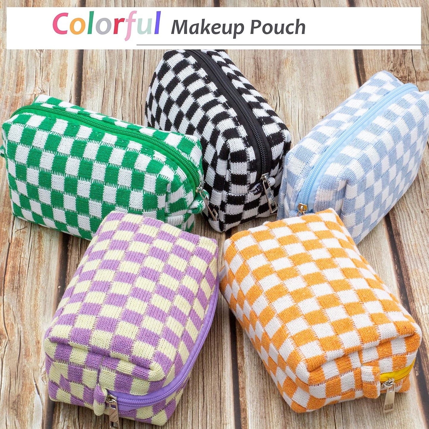 PAZIMIIK Checkered Makeup Bag for Purse Portable Zipper Make Up Pouch Small Cosmetic Case for Travel Accessories (Purple)