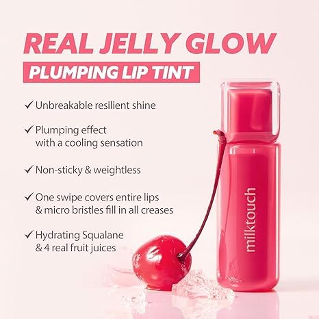 MILKTOUCH Jelly Fit Lip Tint (04 Mute-Ficial Plum) with Cooling Plumping Effect and Water-Based Non-Sticky Texture | Long Lasting Korean Beauty Lipstain Tinted Gloss Oil Brown K Makeup