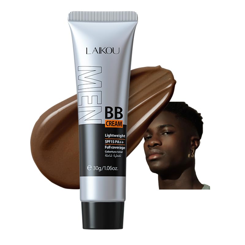 AKARY Hydrating Men BB Cream SPF 15 PA++, Full-Coverage Foundation&Concealer, Mens Face Moisturizer Cream Evens Skin Tone, Oil Control and Cover Flaws, Natural Finish for All Skin Types, Chocolate 420