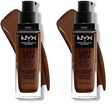 NYX PROFESSIONAL MAKEUP Can't Stop Won't Stop Foundation, 24h Full Coverage Matte Finish - Deep Walnut (Pack of 2)
