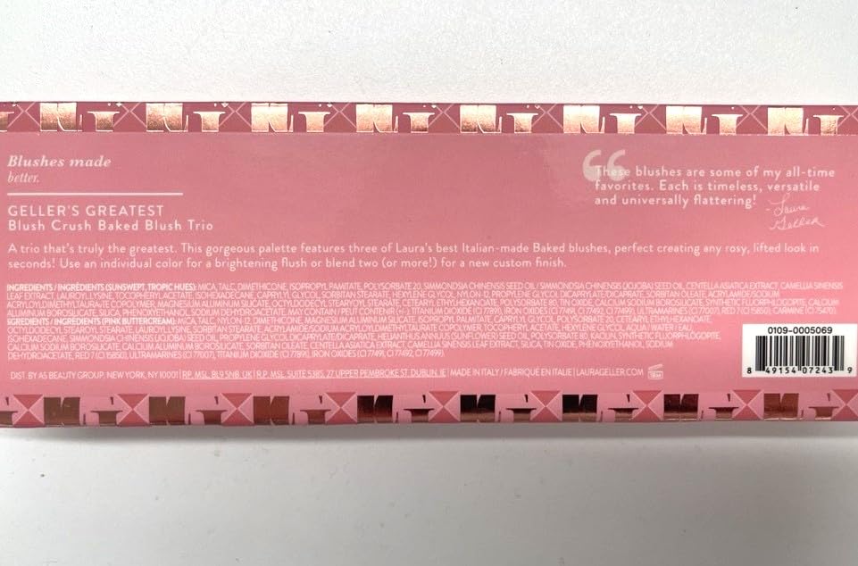 LAURA GELLER NEW YORK Geller's Greatest Blush Crush Baked Blush Trio - Sunswept, Pink Buttercream, Tropic Hues - Blush-n-Brighten Marbleized Blush Palette - All Skin Tones