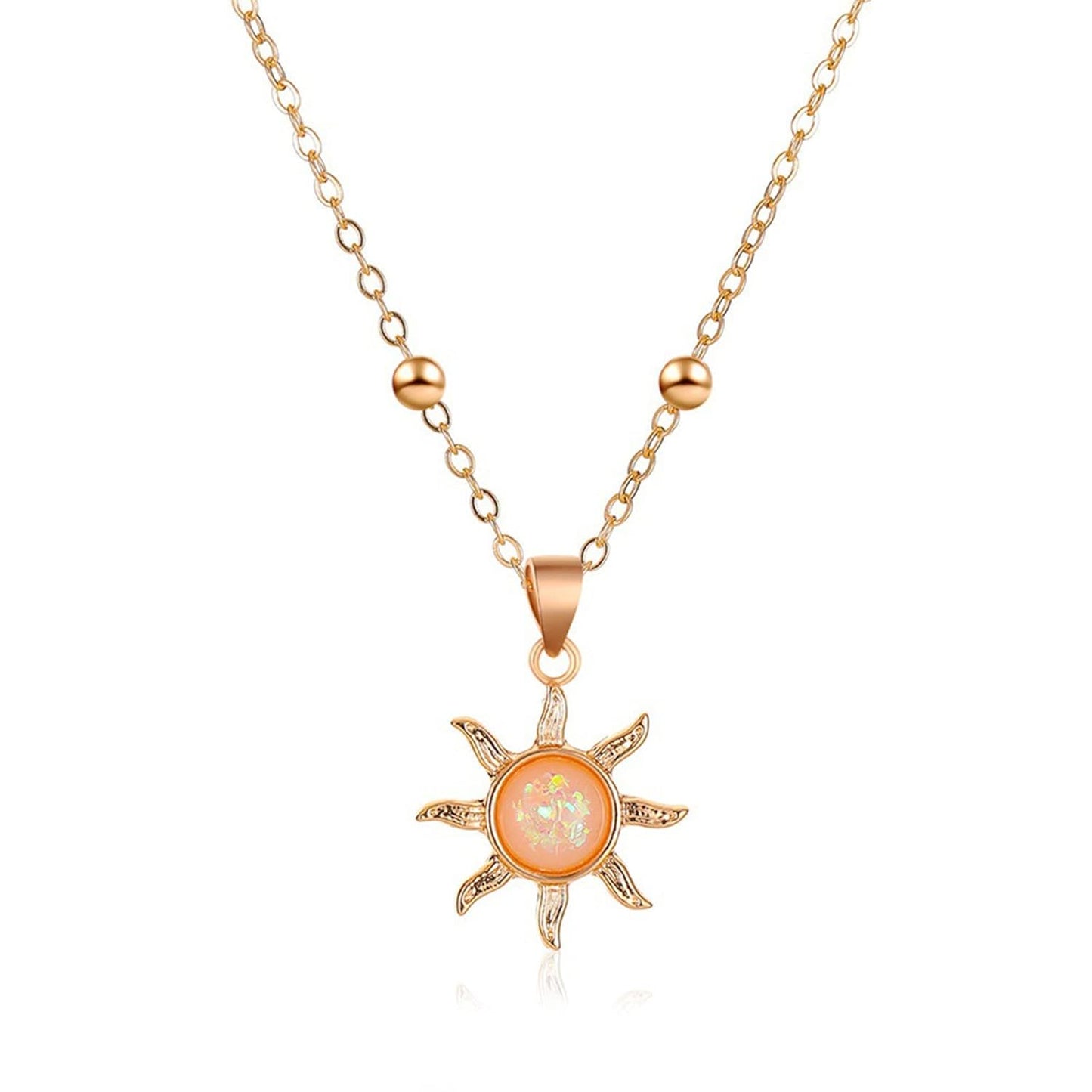Bohemia Sun Choker Necklace Chain Sunflower Opal Pendant Necklace Gold Satellite Necklace Minimalist Sunflower Necklace Chain Jewelry for Women and Girls