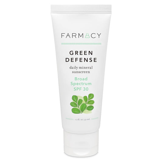 Farmacy Mineral Face Sunscreen SPF 30 - Broad Spectrum Zinc Oxide Sunscreen for Face - Daily Defense Sheer Mineral SPF for Sensitive Skin - Absorbs Quickly + Leaves No White Cast (50ml)