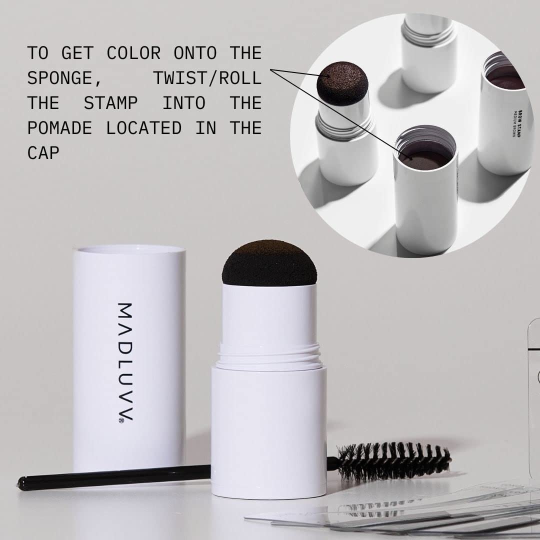 MADLUVV Brow Stamp Kit with Brow Stencils – Easy Eyebrow Shaper for Natural-Looking Brows – Popular Eyebrow Stencil Kit Used by Professionals – 9 Shapes, Spoolie, Travel Bag & Stamp (Taupe)