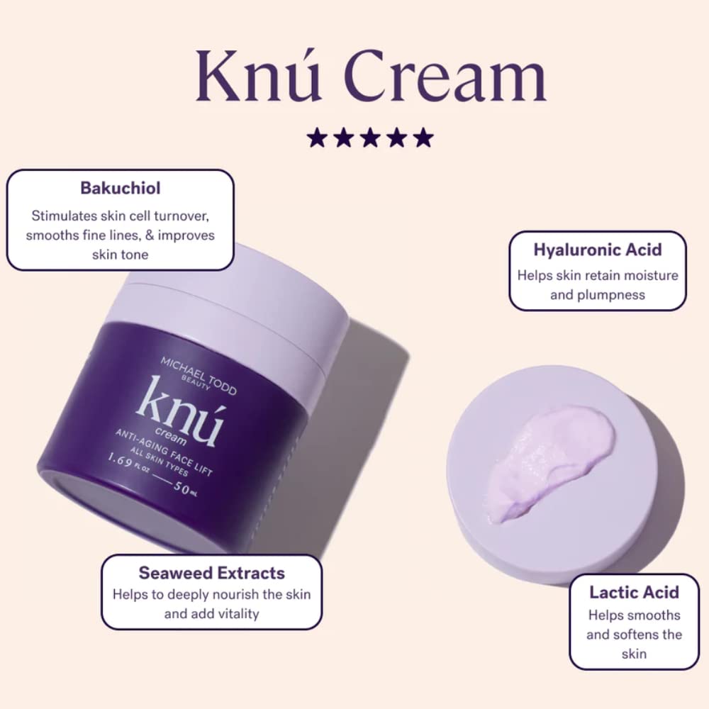 MICHAEL TODD Beauty KNU Cream – Face Lifting, Brightening & Tightening Cream – For Moisturizing & Rejuvenating – With Bakuchiol, Peptides & Snail Secretion – For All Skin Types – 1.68 fl oz/50 mL