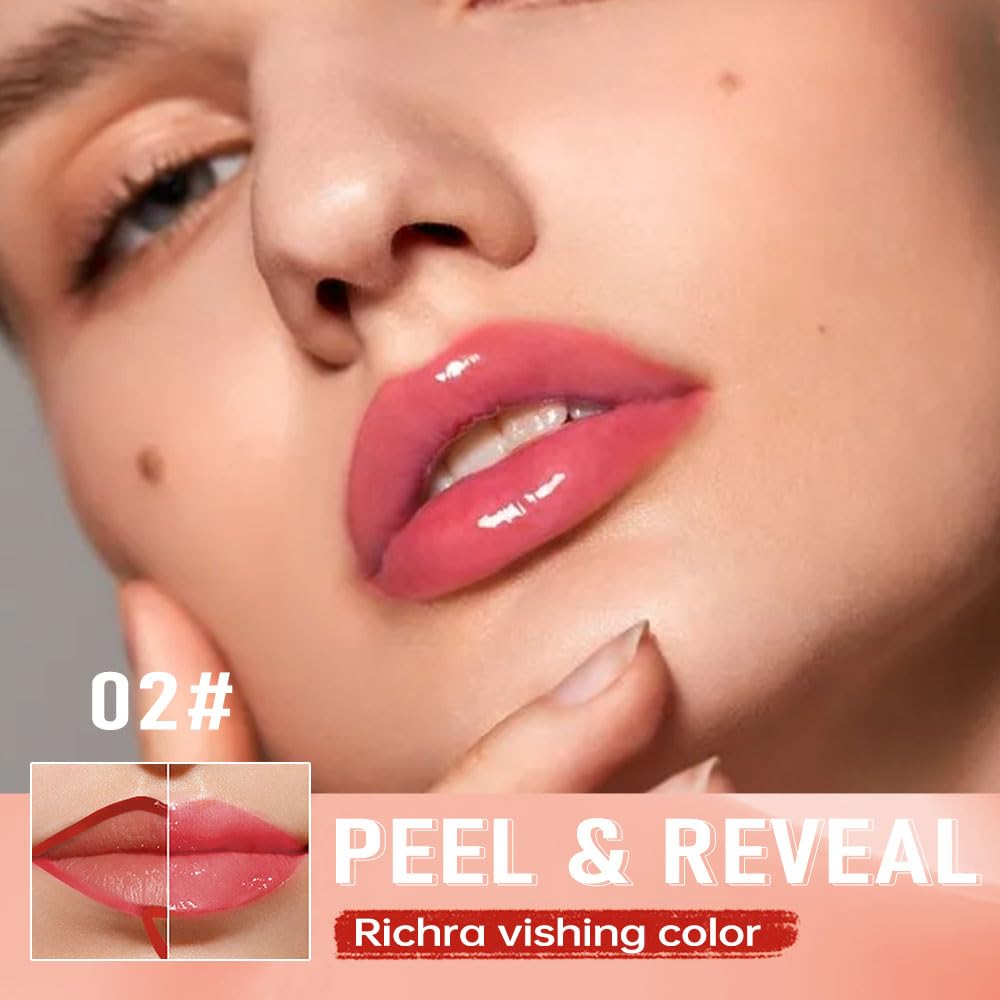 Rose Pink Peel Off Lip Gloss Masque,Lip Stain Peel Off Tattoo - Peel Off Lip Tint and Lip Oil 2-in-1,Long Lasting Waterproof Transfer-proof Lip Mask Lip Gloss Peel Off Lip Liner,for All Skin Type 02#