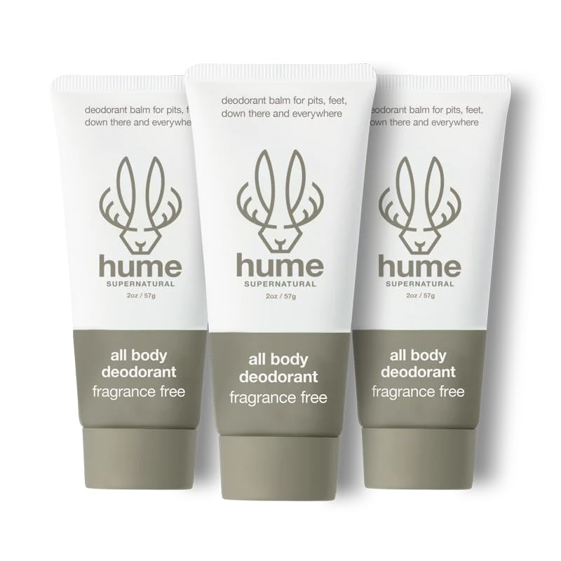Hume Supernatural Invisible Whole Body Deodorant Balm - Full Body Protection - Aluminum Free, No Baking Soda - Anti-Chafing Odor Control - Clinically Tested on Sensitive Skin (Fragrance Free, 3-Pack)