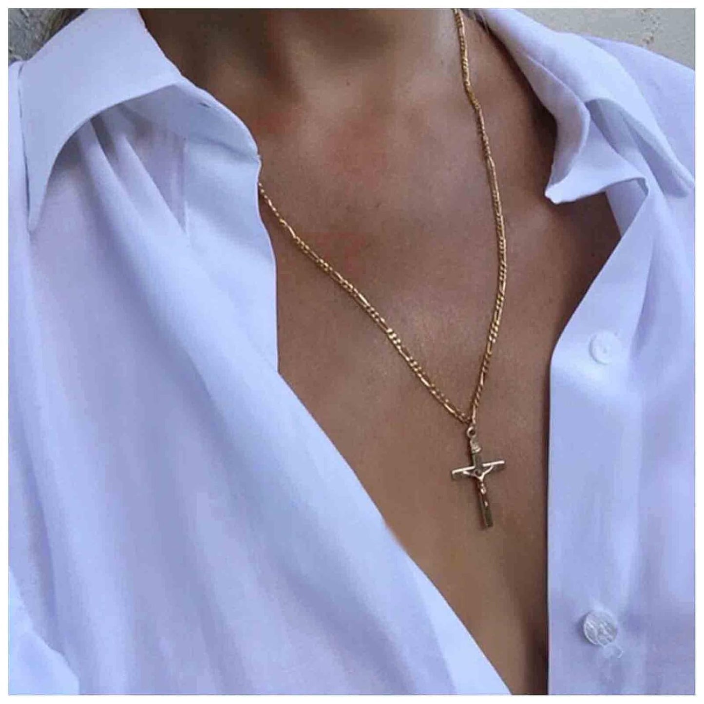 Jesus Cross Necklace Chain Gold Crucifix Cross Pendant Necklace Minimal Religious Necklace Christian Necklace Jewelry for Women and Girls Gift for Her