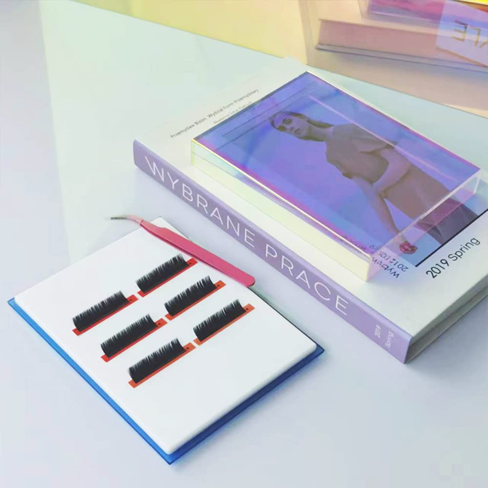 Grafting False Eyelash Acrylic Extension Pallet Organizer, Eyelash Extension Glue Tweezers Plate Makeup Palette, Dustproof Storage Box Display Training Tools Salon (Dazzling L with cover)